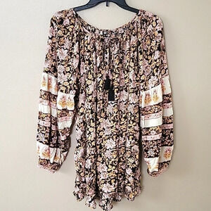 Billabong Gypset Oversized Floral Peasant Mini Dress Beach Boho Coastal - Size S